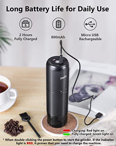 Portable Electric Burr Coffee Grinder: CONQUECO Small Coffee Bean Grinding Machine - Rechargeable Stainless Conical Burr Grinders with Multiple Grind Settings, 20g (with Brush) - Image 4