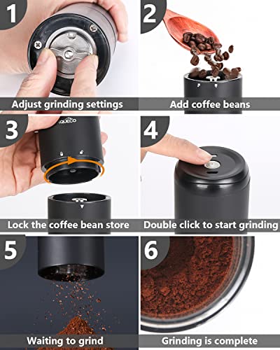 Portable Electric Burr Coffee Grinder: CONQUECO Small Coffee Bean Grinding Machine - Rechargeable Stainless Conical Burr Grinders with Multiple Grind Settings, 20g (with Brush) - Image 6