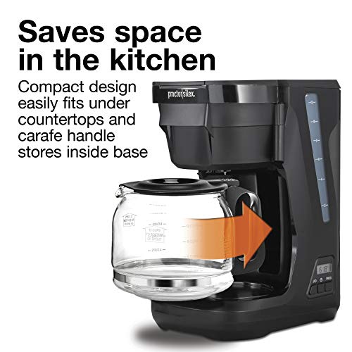 Proctor Silex FrontFill Drip Coffee Maker, Digital & Programmable, 12 Cup Glass Carafe, Black and Silver (43685PS) - Image 3