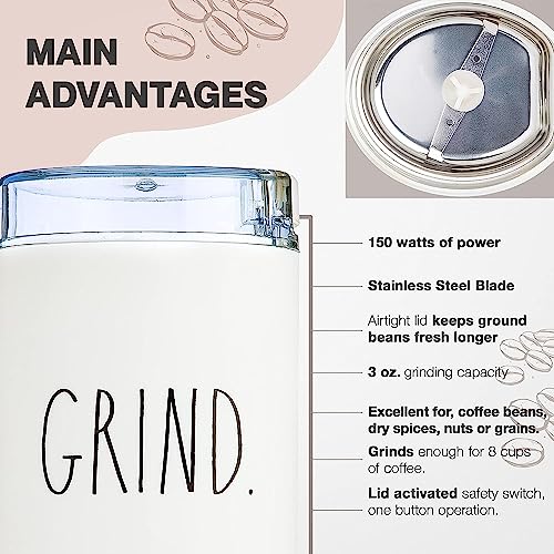 Rae Dunn Electric Coffee Grinder, Perfect Grinder for Coffee, French Press, Espresso, and Drip Coffee, Grinders for Spices, Seeds, Nuts, Grains, and Herbs, Cream - Image 3
