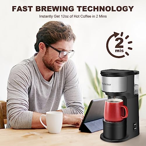 Ranbomer Single Serve Coffee Maker, K Cup and Ground Coffee Machine 2 in 1, 6 to 14 Oz Brew Sizes, Mini One Cup Coffee Maker with Self cleaning Function, Fits Travel Mug, Black - Image 6