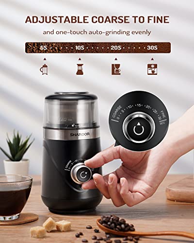 SHARDOR Adjustable Coffee Grinder Electric, Spice Grinder, Coffee Bean Grinder, Espresso Grinder with 1 Removable Stainless Steel Bowl, Black - Image 2
