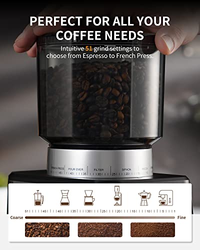 SHARDOR Anti-static Conical Burr Coffee Grinder Electric for Espresso with Precision Electronic Timer, Touchscreen Adjustable Coffee Bean Grinder with 51 Precise Settings,... - Image 3