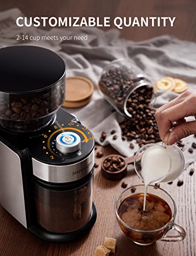 SHARDOR Coffee Grinder, Adjustable Burr Mill with 16 Precise Grind Setting for 2-14 Cup, Silver - Image 4