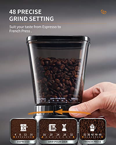 SHARDOR Conical Burr Coffee Grinder Electric with Precision Electronic Timer, Adjustable Burr Mill with 48 Precise Settings, Touchscreen, Anti-static, Brushed Stainless Steel - Image 2