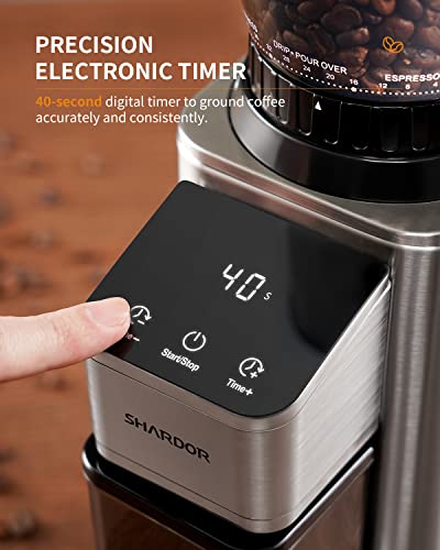SHARDOR Conical Burr Coffee Grinder Electric with Precision Electronic Timer, Adjustable Burr Mill with 48 Precise Settings, Touchscreen, Anti-static, Brushed Stainless Steel - Image 4