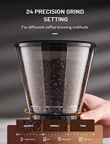 TWOMEOW Conical Burr Coffee Grinder Electric, Anti-static Coffee Bean Grinder with 24 Grind Settings for Espresso/Drip/Pour Over/Cold Brew/French Press Coffee Maker,Stainless Steel - Image 2