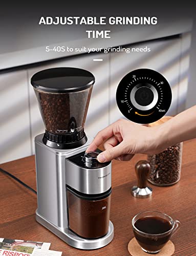 TWOMEOW Conical Burr Coffee Grinder Electric, Anti-static Coffee Bean Grinder with 24 Grind Settings for Espresso/Drip/Pour Over/Cold Brew/French Press Coffee Maker,Stainless Steel - Image 5