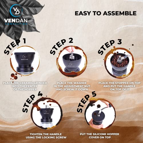 VenDan Manual Coffee Grinder - Hand Crank Coffee Grinder with Travel Jar - Coffee Bean Grinder - Incl. Coffee Scoop & Cleaning Brush - Molino de Cafe - Image 4
