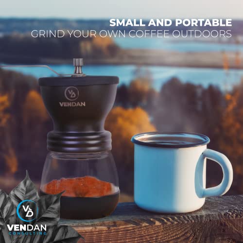 VenDan Manual Coffee Grinder - Hand Crank Coffee Grinder with Travel Jar - Coffee Bean Grinder - Incl. Coffee Scoop & Cleaning Brush - Molino de Cafe - Image 5