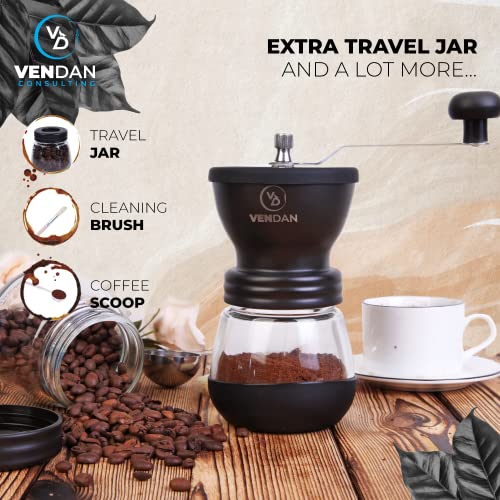 VenDan Manual Coffee Grinder - Hand Crank Coffee Grinder with Travel Jar - Coffee Bean Grinder - Incl. Coffee Scoop & Cleaning Brush - Molino de Cafe - Image 6