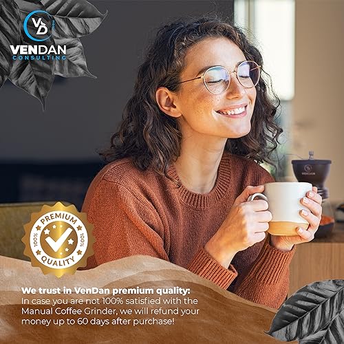 VenDan Manual Coffee Grinder - Hand Crank Coffee Grinder with Travel Jar - Coffee Bean Grinder - Incl. Coffee Scoop & Cleaning Brush - Molino de Cafe - Image 7