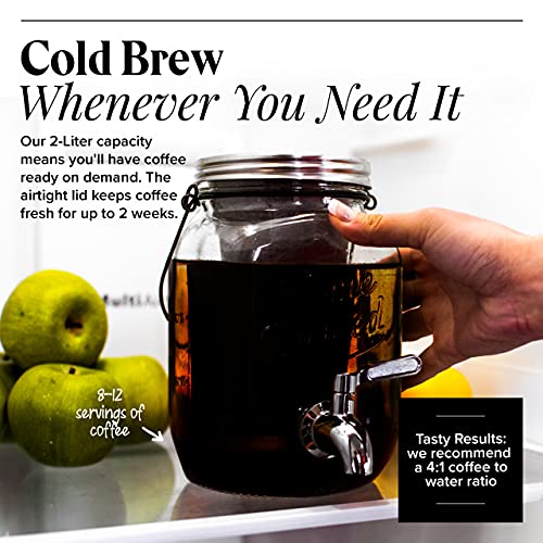 Willow & Everett Cold Brew Coffee Maker - 2 L Iced Tea & Coffee Cold Brew Maker - Glass Pitcher w/Stainless Steel Spout and Removable Filter - Image 2