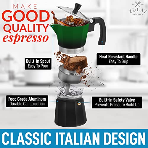 Zulay Classic Stovetop Espresso Maker for Great Flavored Strong Espresso, Classic Italian Style 3 Espresso Cup Moka Pot, Makes Delicious Coffee, Easy to Operate & Quick Cleanup... - Image 2