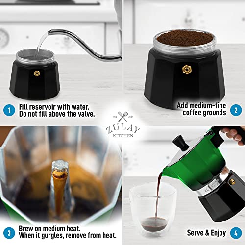 Zulay Classic Stovetop Espresso Maker for Great Flavored Strong Espresso, Classic Italian Style 3 Espresso Cup Moka Pot, Makes Delicious Coffee, Easy to Operate & Quick Cleanup... - Image 6
