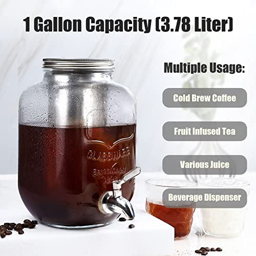 Homtone 1 Gallon Cold Brew Coffee Maker Dispenser, Cold Brew Coffee Kit with Stainless Steel Spigot, Iced Coffee Beverage Dispenser, Reusable Cold Brew Mason Jar for Home Fridge - Image 3