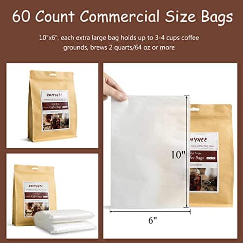 HOMYHEE Cold Brew Coffee Bags 60 Count Disposable Fine Mesh Brewing Bags for Concentrate/Iced Coffee Maker, French/Cold Press Kit, Hot Tea in Mason Jar or Pitcher, 6 x 10 Inches - Image 3