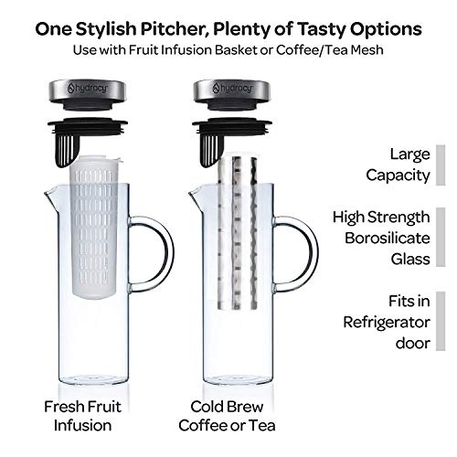 Cold Brew Coffee Maker - Large Glass Infusion Pitcher 1.6 Quarts 52oz - Iced Coffee & Iced Tea Pitcher with Stainless Steel Lid & Fruit Infusion Tube - Perfect for Home or Office - Image 3