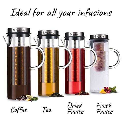 Cold Brew Coffee Maker - Large Glass Infusion Pitcher 1.6 Quarts 52oz - Iced Coffee & Iced Tea Pitcher with Stainless Steel Lid & Fruit Infusion Tube - Perfect for Home or Office - Image 4