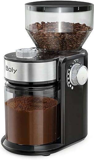 Electric Burr Coffee Grinder, Adjustable Burr Mill Coffee Bean Grinder with 18 Grind Settings, Burr Coffee Grinder for Espresso, Drip Coffee and French Press,Black