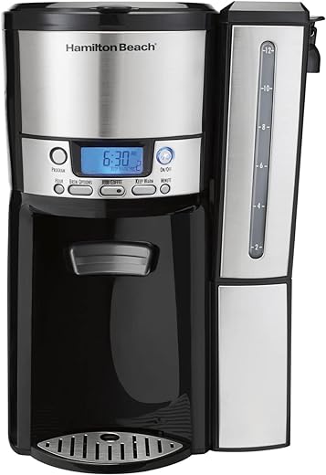 Hamilton Beach One Press Programmable Dispensing Drip Coffee Maker with 12 Cup Internal Brew Pot, Water Reservoir, Black & Stainless (47950)