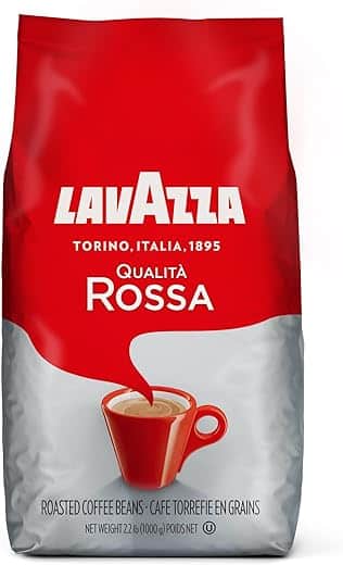 Lavazza Qualita Rossa - 2.2LB Bag of Espresso Beans - Authentic Italian, Blended and Roasted in Italy, Chocolate Flavour, Full Body and Intense Aromas
