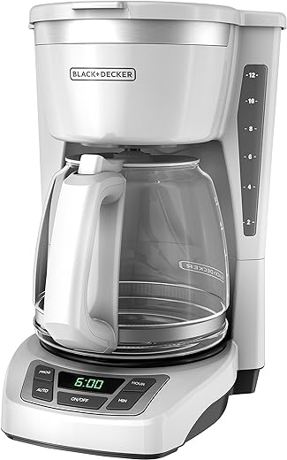 Black+Decker CM1160W-1 CM1160W 12-Cup Programmable Coffeemaker, white/stainless steel