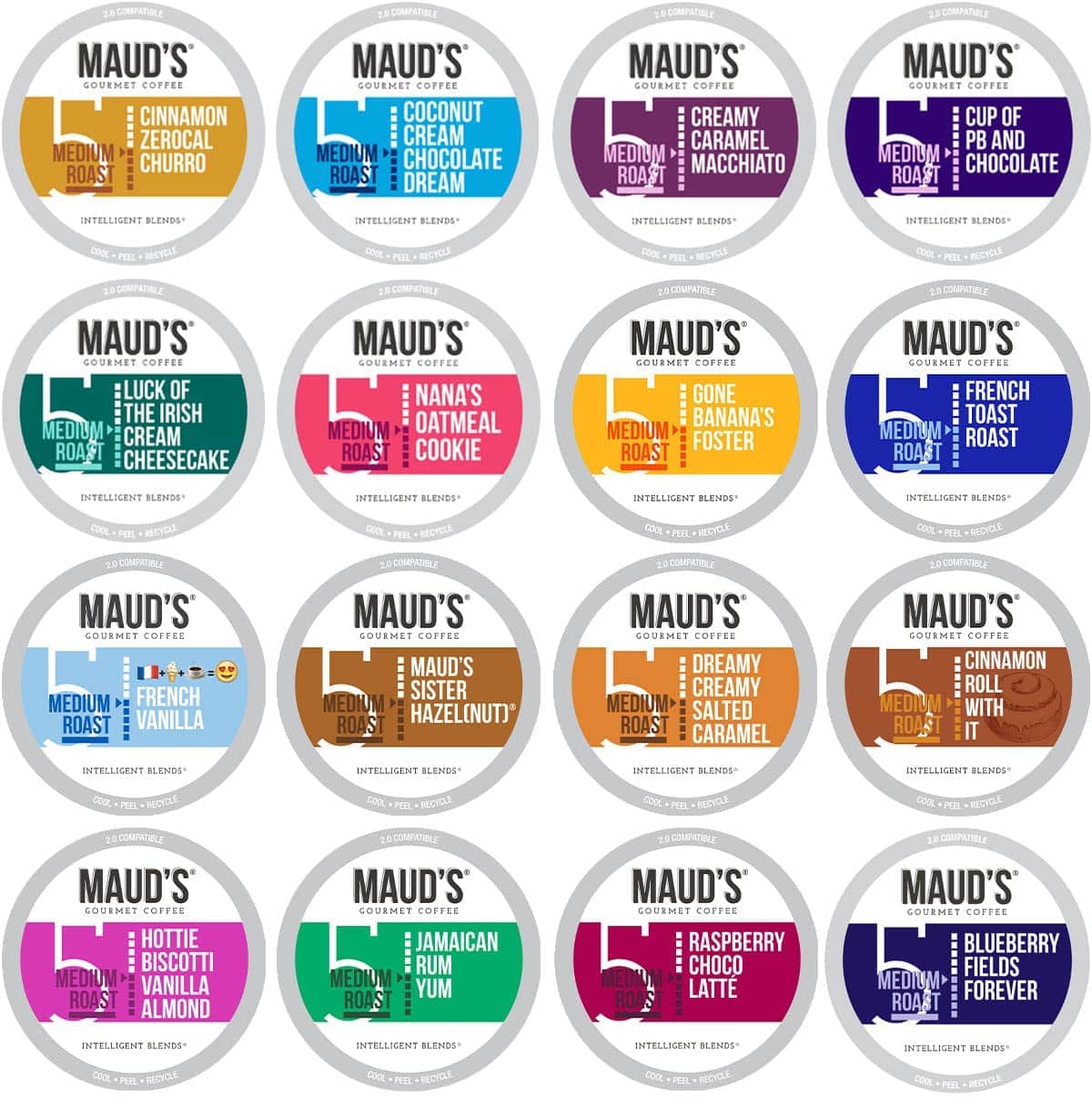 Maud's Super Flavored Coffee Variety Pack, 80ct. Solar Energy Produced Recyclable Single Serve Coffee Pods Jam-Packed with 16 Flavors - 100% Arabica Coffee California Roasted,...