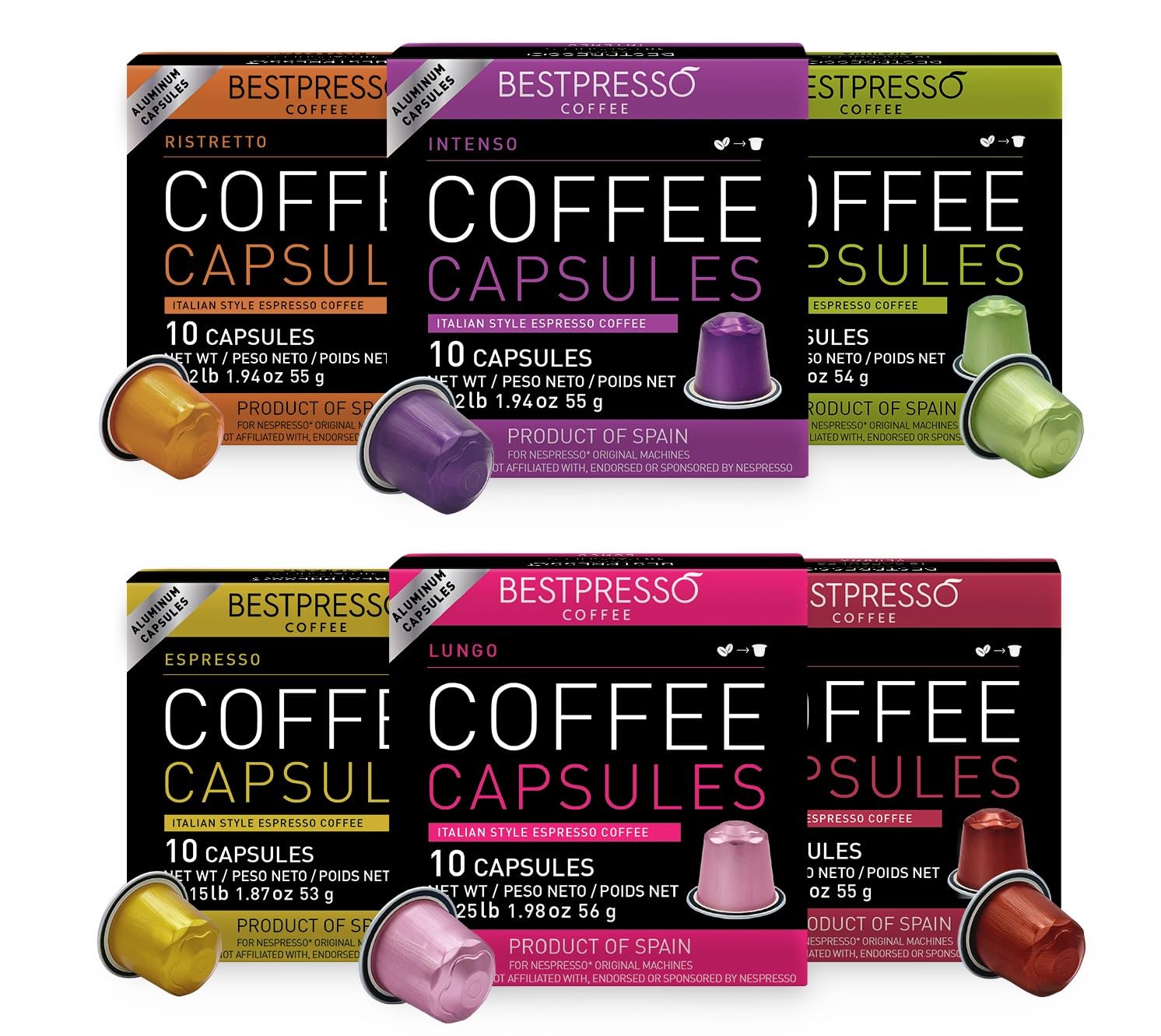 Bestpresso Coffee for Nespresso Original Machine 120 Aluminum pods Certified Genuine Espresso Variety Pack Pods Compatible with Nespresso Original