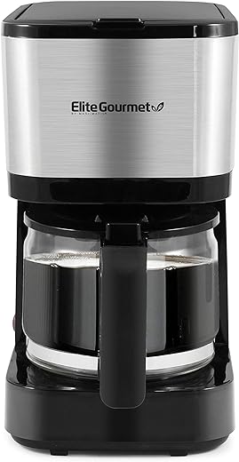 Elite Gourmet EHC9420 Automatic Brew & Drip Coffee Maker with Pause N Serve Reusable Filter, On/Off Switch, Water Level Indicator, Stainless Steel