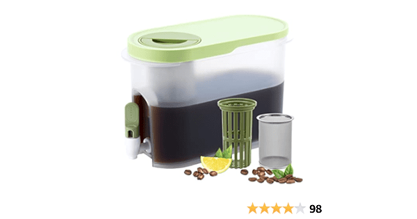 PARBEE 1 Gallon Cold Brew Coffee Maker, Iced Coffee Maker with Ultra Fine Stainless Steel Mesh Filter and Spigot, Cold Brew Pitcher & Tea Infuser, Lemonade Drink Dispenser with...
