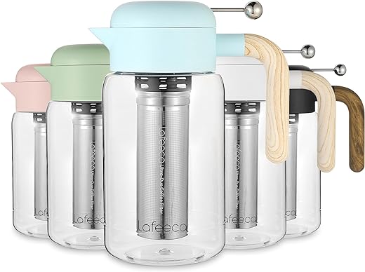 LAFEECA Cold Brew Coffee Maker - Iced Tea Brewer with Airtight Lid - Stainless Dual Ultra Filter - Tritan Pitcher - 2 Liter / 68 oz - Mirage Blue